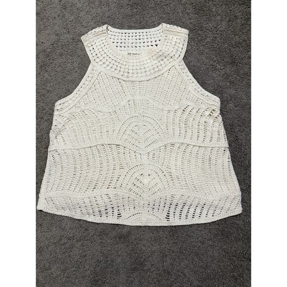 2X Crochet Indigo Thread Cream Sleeveless Tank Boho Cruise Beach Cotton - Picture 1 of 11